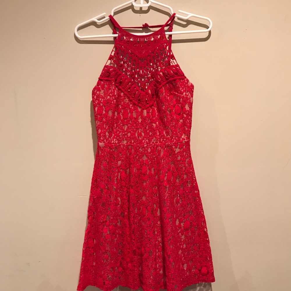 B DARLIN- Red beaded formal dress
